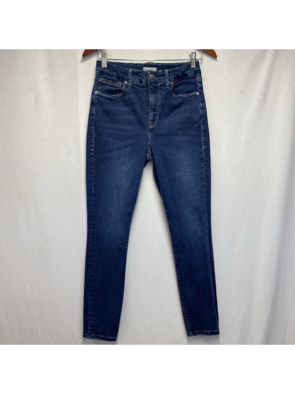 Good American Good Legs High-Rise Skinny Jeans Women Size 6/28 Dark Blue Wash